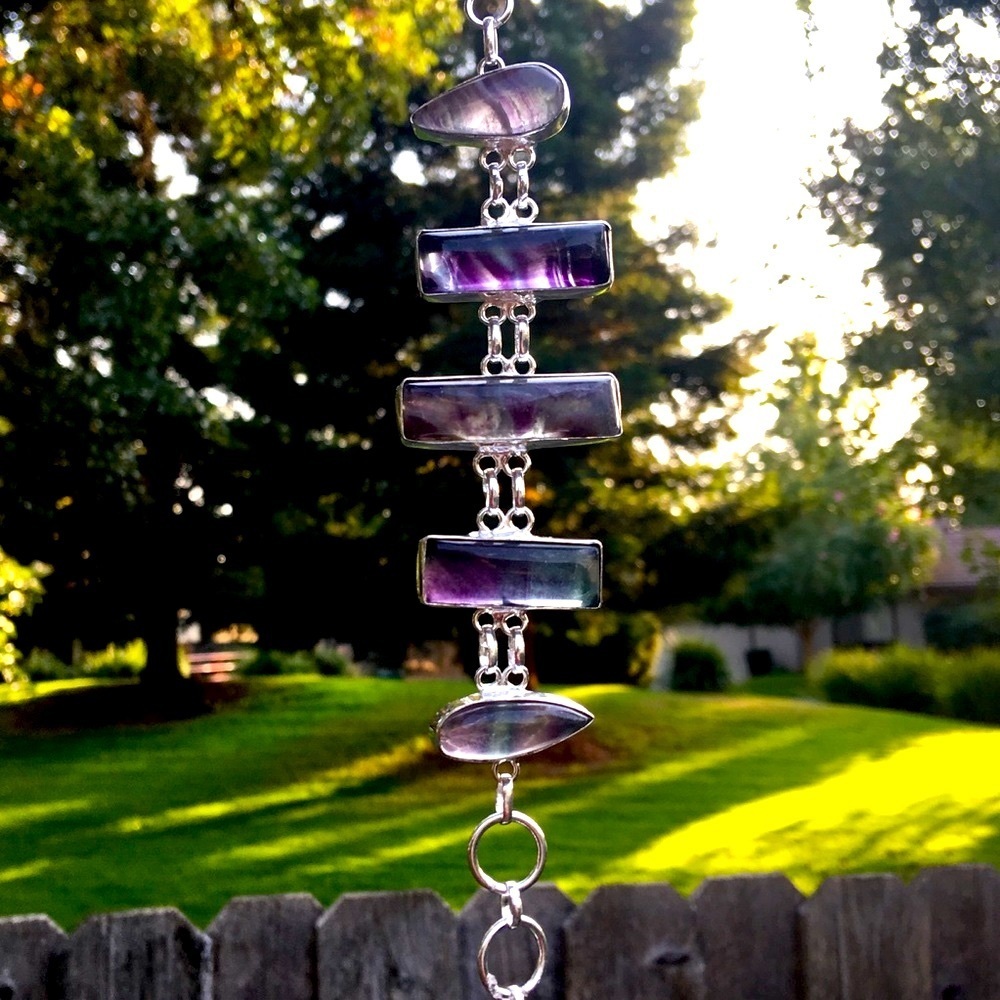 Rainbow Fluorite Bold Rectangular Link Bracelet N… - image 1